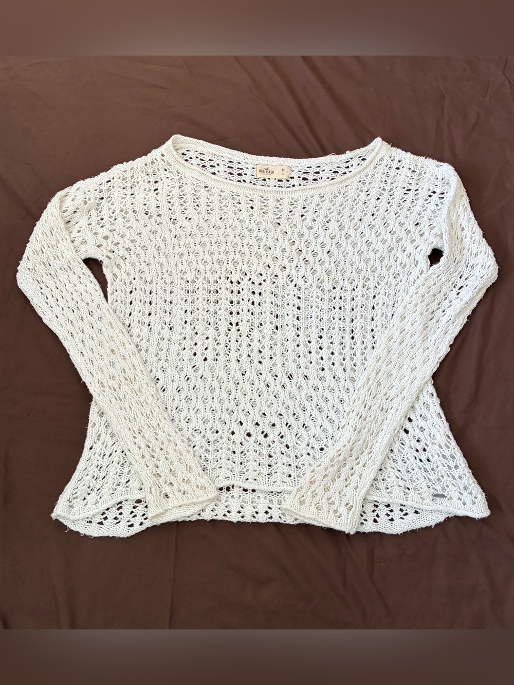 Hollister White Open Knit Crochet Sweater Top Medium